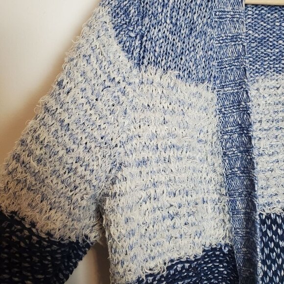 Lucky Brand Small Open Cardigan Blue Striped Knit‎ Textured Longline Fringe - Picture 8 of 12
